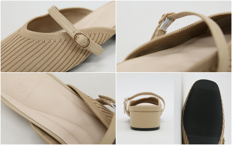 韓國 PINKELEPHANT - 秋日感針織面低跟穆勒鞋(4cm)-淺杏