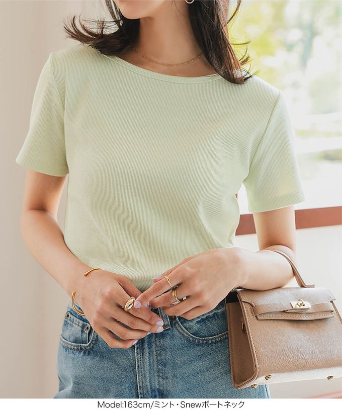 日本 Kobe Lettuce - [人氣定番]彈性羅紋短袖上衣-(可選領)-黑