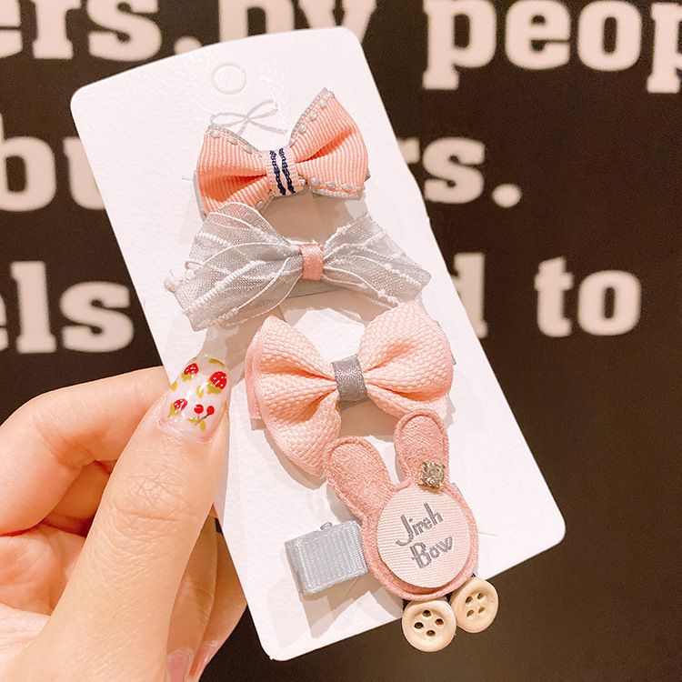 Q萌布藝兒童髮夾4入組-蘋果+蝴蝶結