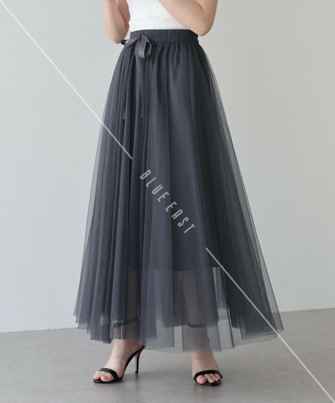 日本 BLUE EAST - 浪漫豐盈蝴蝶結綁帶薄紗裙-素色-黑