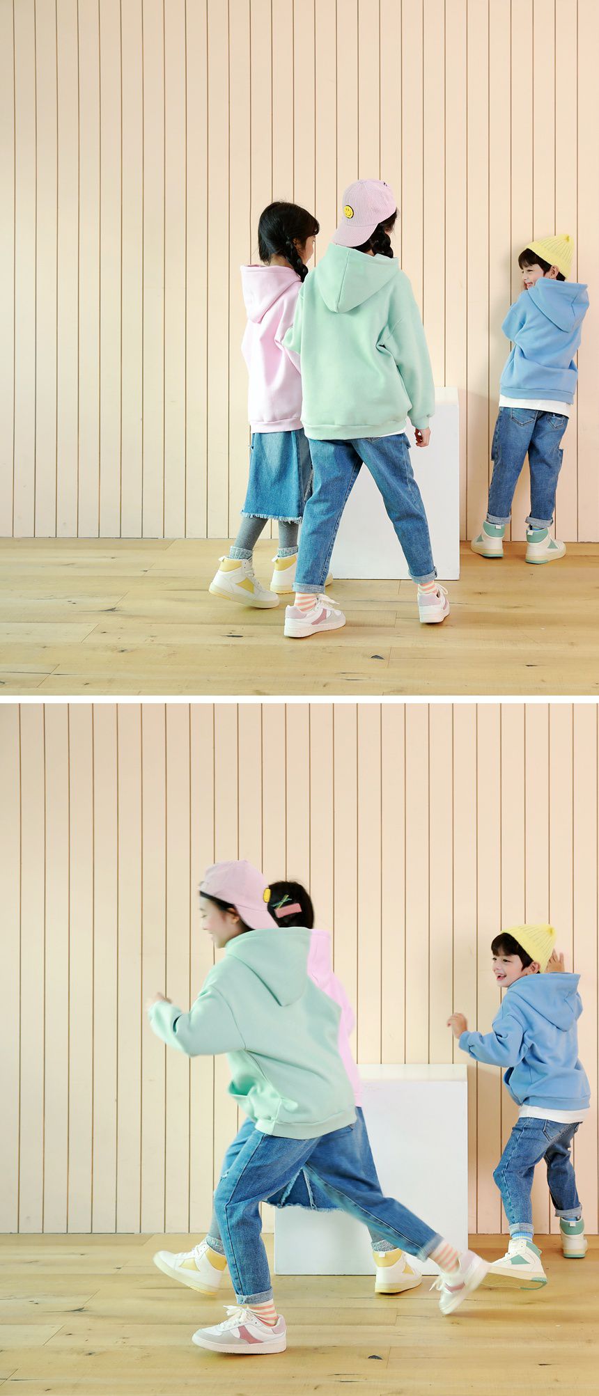 韓國 J KIDS - (裏起毛)單色實穿連帽大學T-薄荷綠