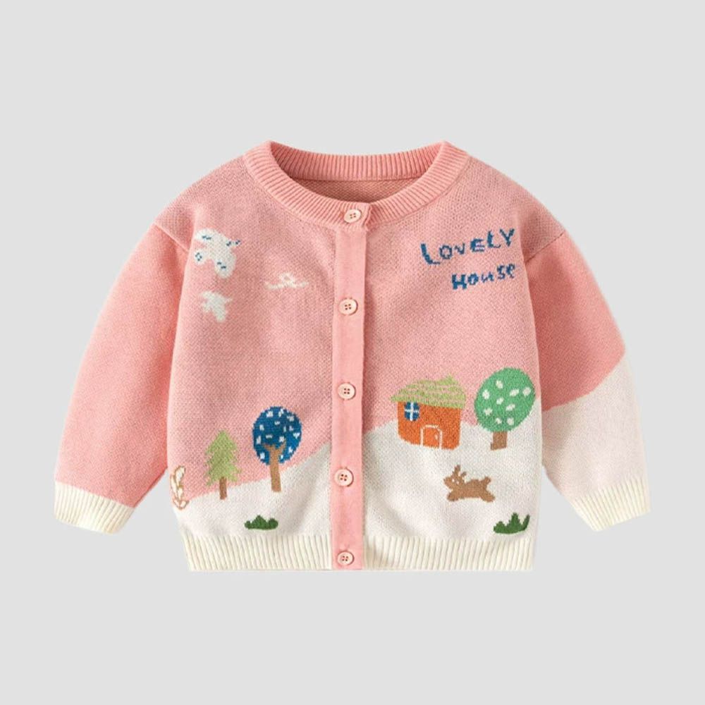 純棉圓領針織排釦外套-美麗家園-粉色