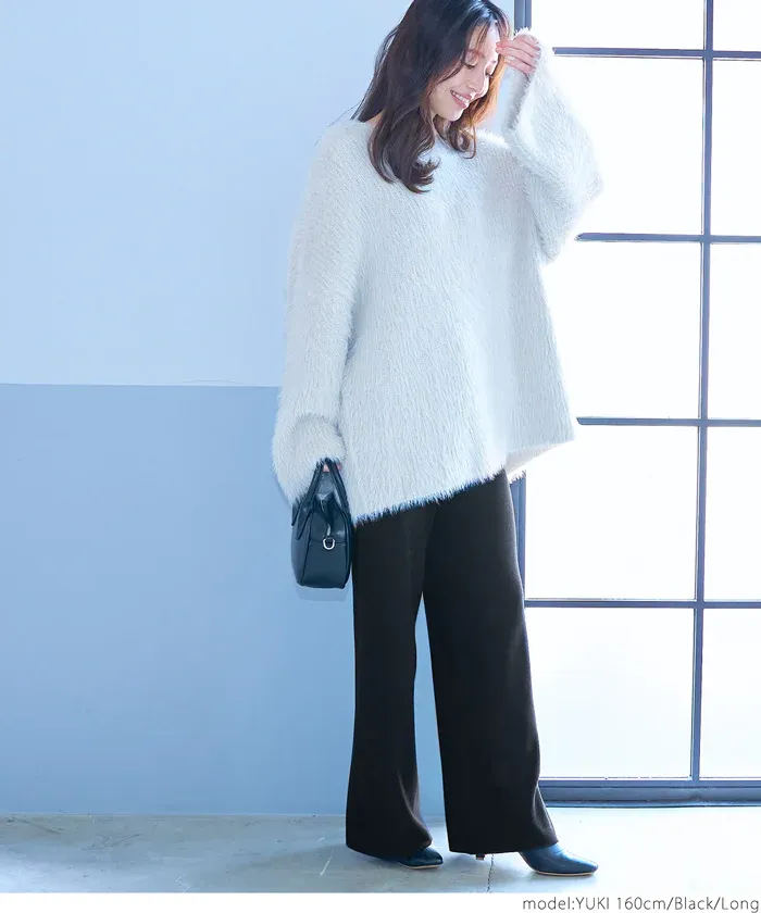 日本 COCA - 百搭美腿針織彈性垂墜寬褲-軍綠