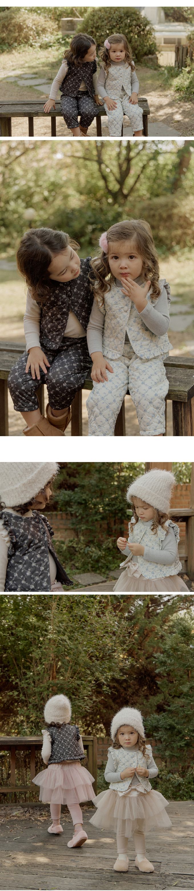 韓國 Puellaflo - 冬日溫暖印花絎縫背心-藍花