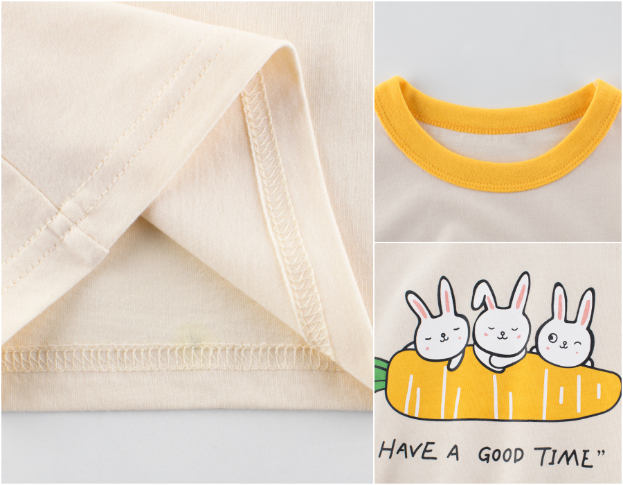 純棉短袖上衣-三隻兔子-米杏色