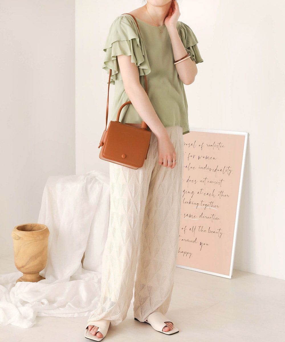 日本 Bab - 後綁帶浪漫荷葉袖上衣-淺綠