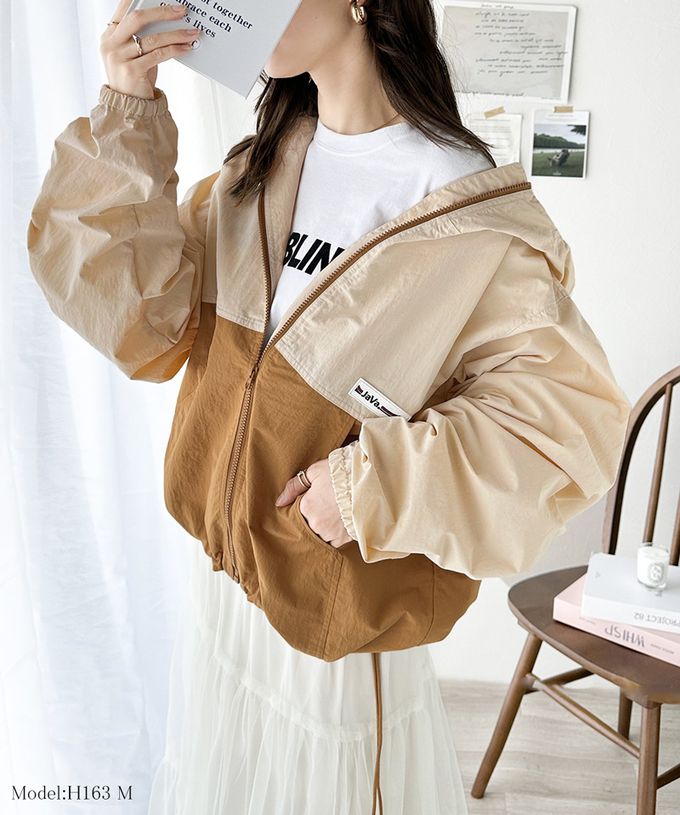 日本 Classical Elf - Java 撞色抽繩防風尼龍外套-象牙白x灰