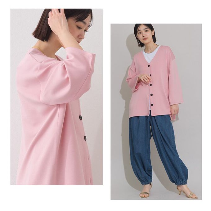 日本 OMNES - 抗UV抗花粉 柔滑無領開襟衫外套-粉紅