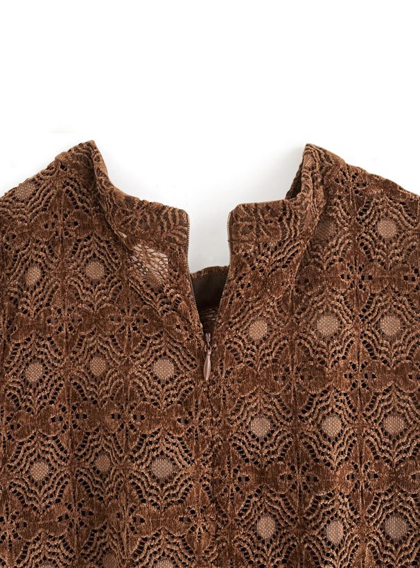 日本 GRL - 歐風印花羊腿袖綁帶洋裝-深可可