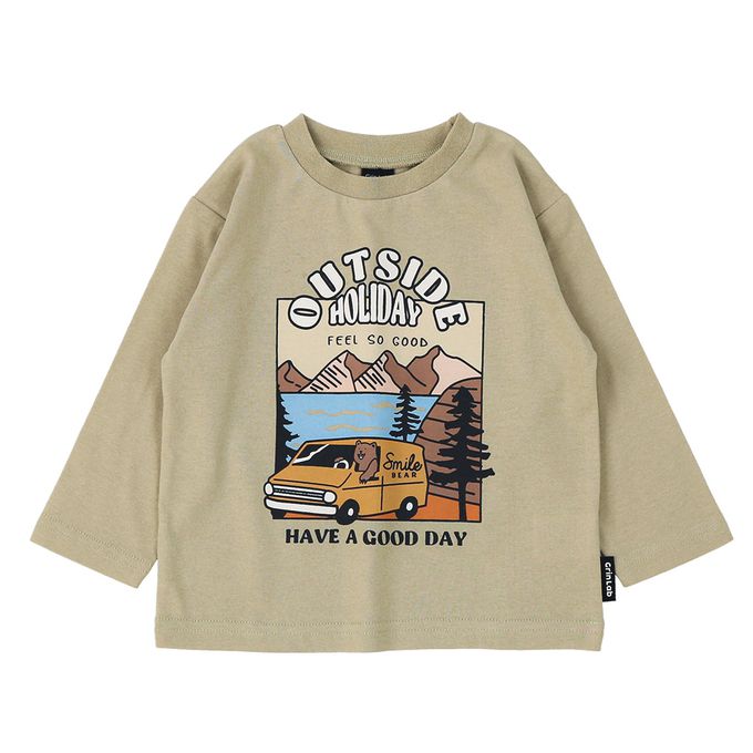 日本 ZOOLAND - [推薦]定番印花薄長袖上衣-紅花-粉橘