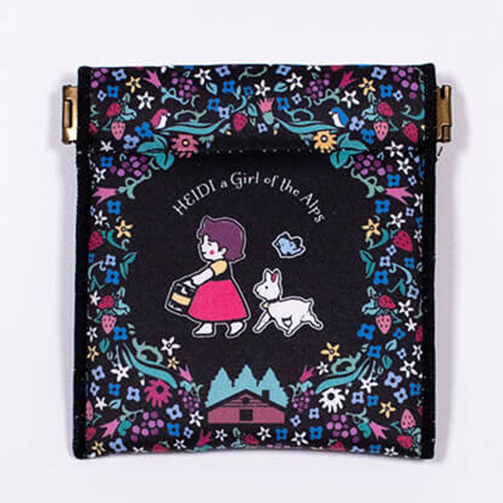 日本 3carat - 雲朵柔棉彈簧口金化妝包/收納袋-阿爾卑斯山的少女-黑 (9.5x9cm)