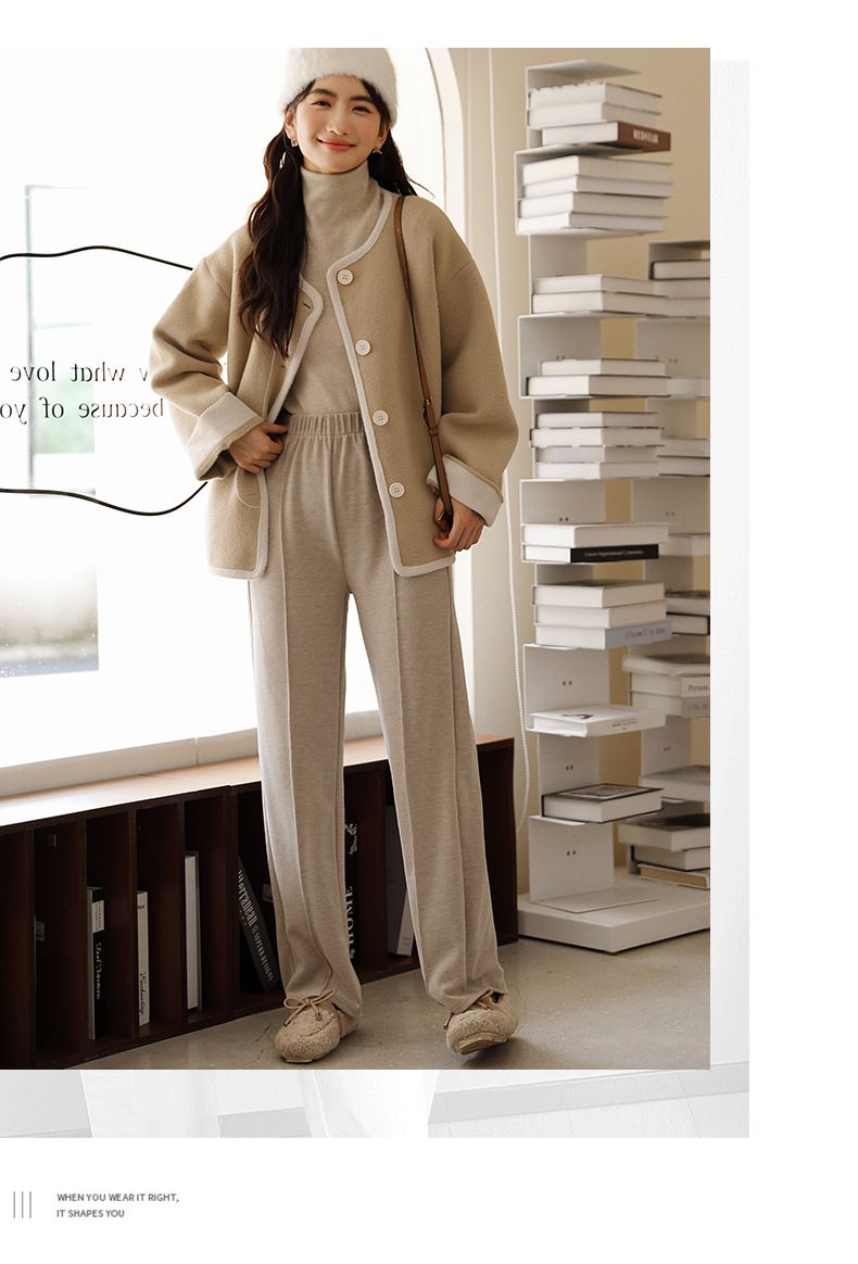 高腰直筒垂墜感闊腿長褲-灰色