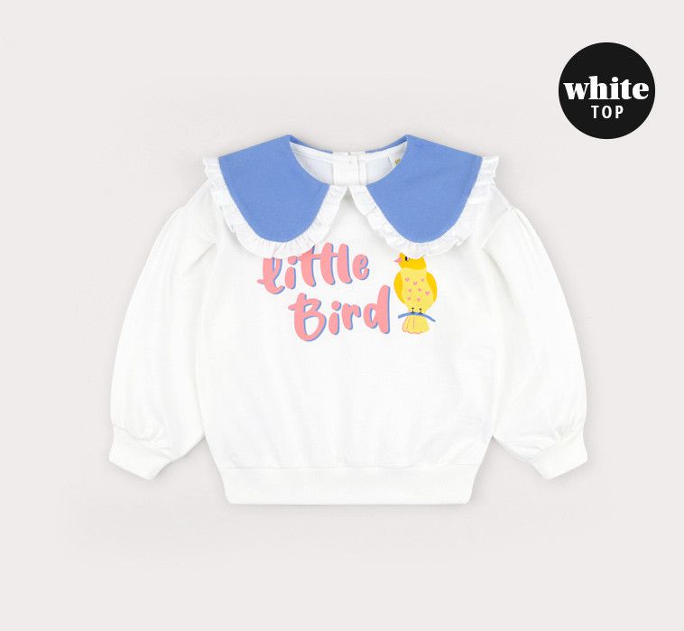 韓國 HEJMINI - 森林鳥荷葉邊內搭褲裙套裝-白