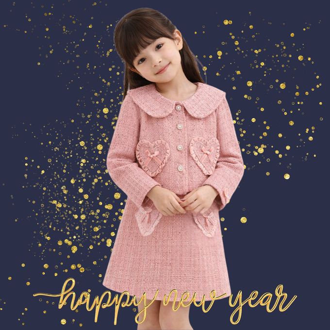 小香風愛心點綴粉色粗花呢外套&背心洋裝