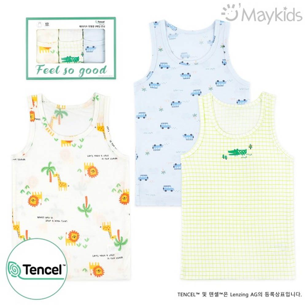 (3入組)男寶天絲莫代爾透氣背心-非洲動物X車車