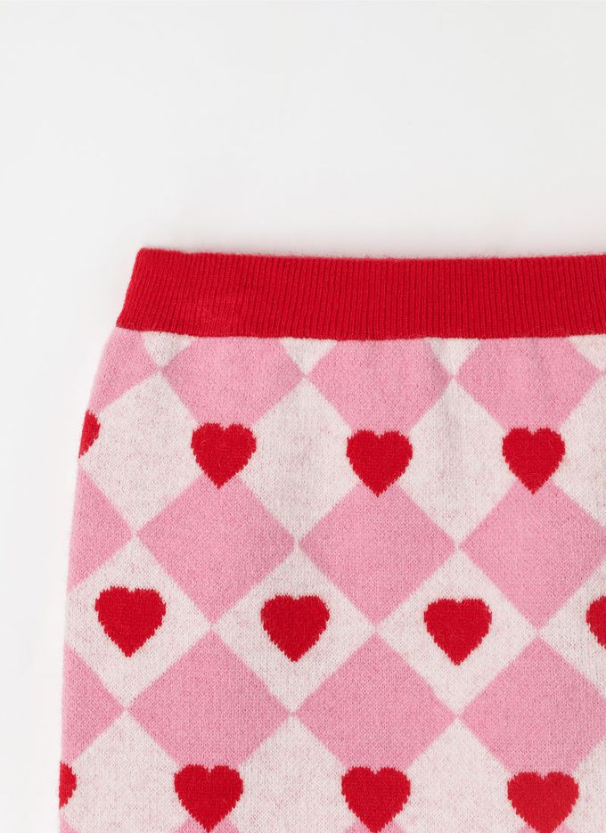 韓國 OZKIZ - 鬆緊腰方形愛心點綴針織短裙