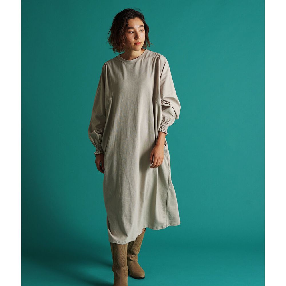 日本 Bou Jeloud - 純棉顯瘦拼接長袖洋裝-灰