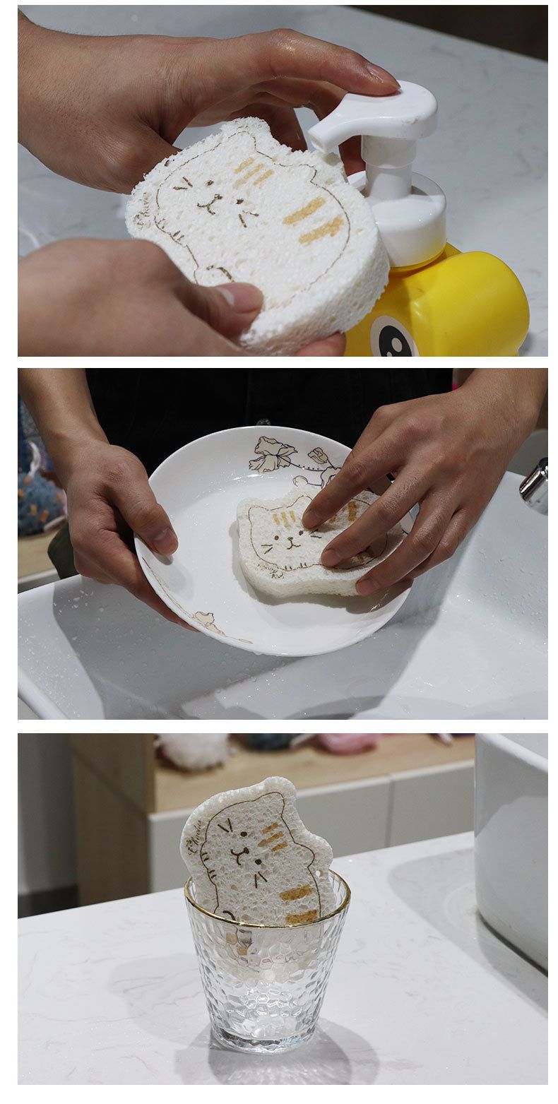 卡通吸水印花壓縮木漿海綿洗碗刷-可愛乳牛 (8.7x8cm)