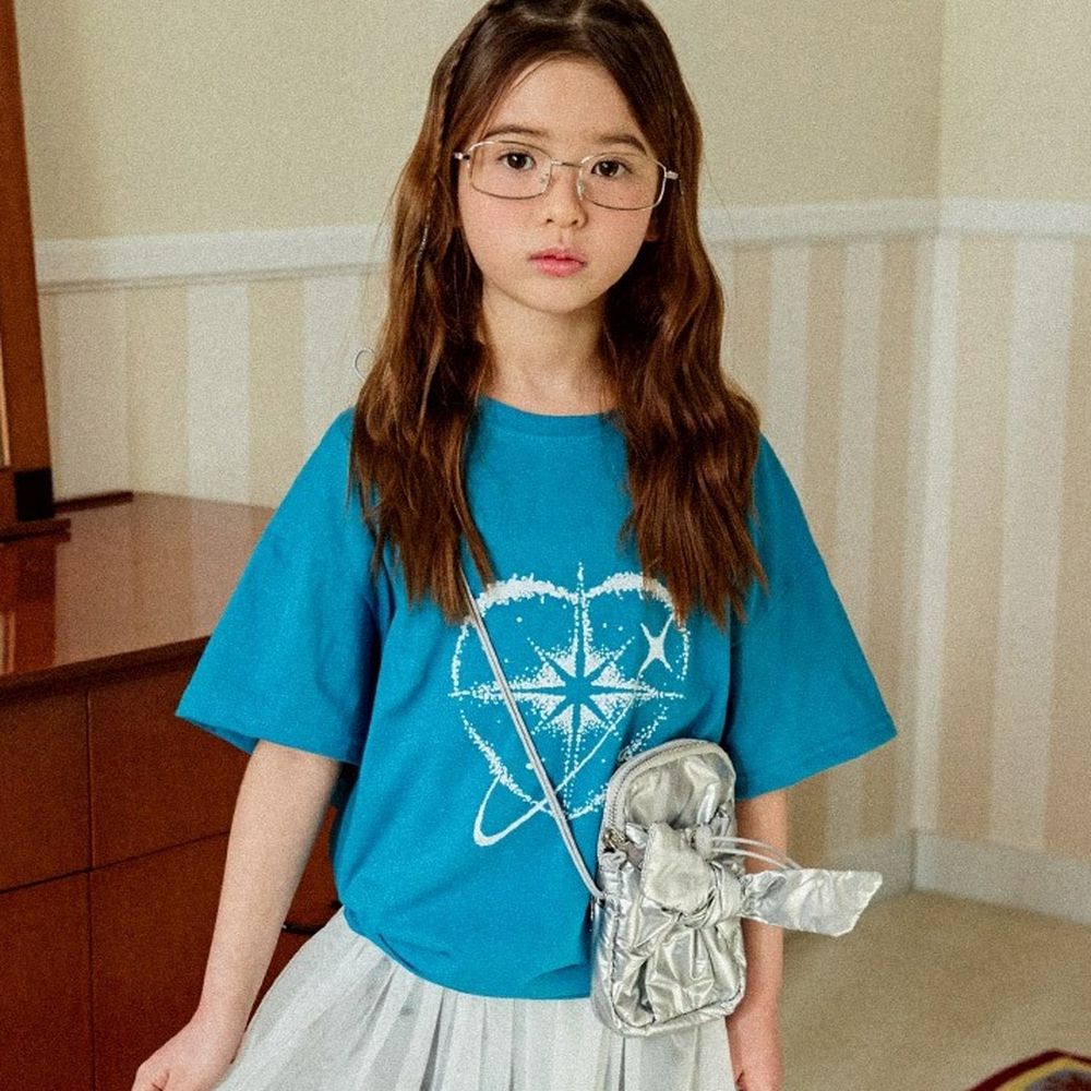 W.S.B. 純棉短袖上衣-閃耀心星圖案-土耳其藍