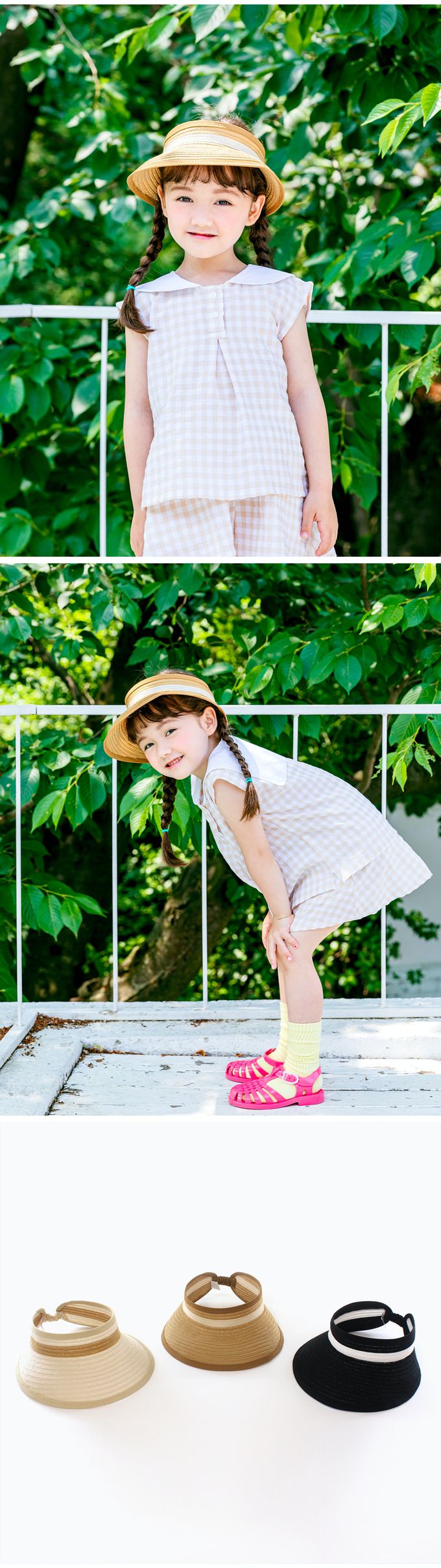 韓國 Chenny Bong Bong - 兒童雙色鏤空彈性遮陽帽-黑 (FREE)