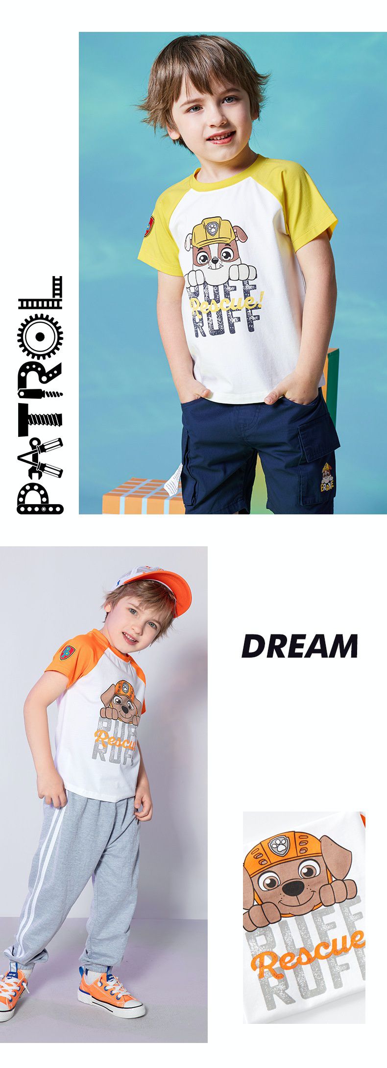 汪汪隊棉質圓領短袖上衣-卡通人物阿奇-深藍+白