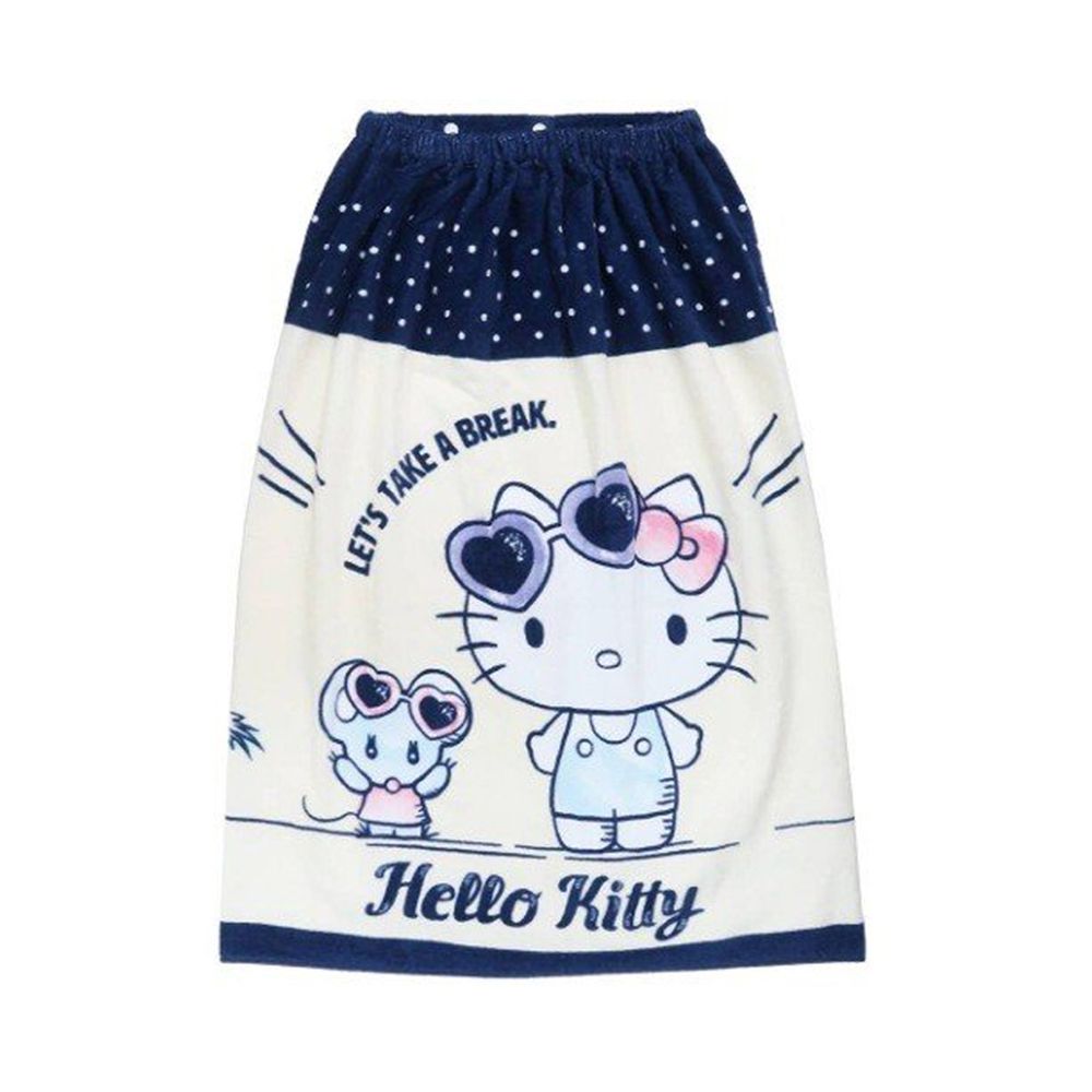 日本服飾代購 - 純棉海灘/游泳浴巾/浴袍 (附釦)-Hello Kitty 衝浪-藍X白 (長80cm(國小中年級以上))