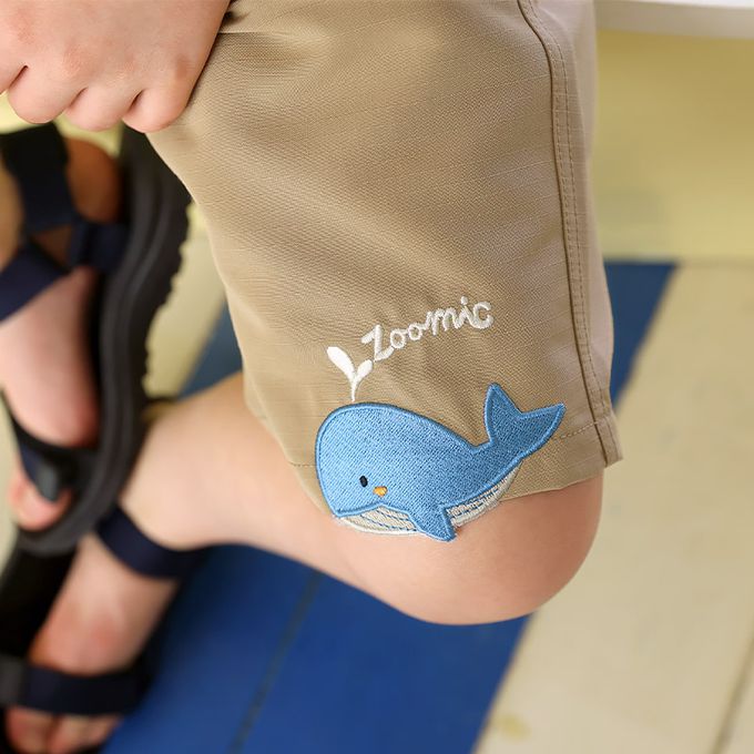 日本 ZOOLAND - 鯨魚悠遊清爽滑面材質短褲-丹寧口袋-薄荷綠