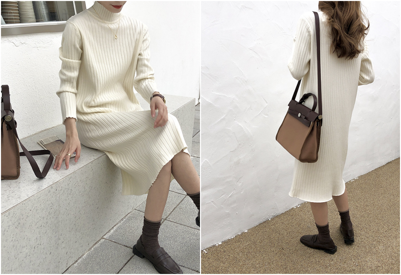 優雅顯高針織連身裙-深灰 (F)