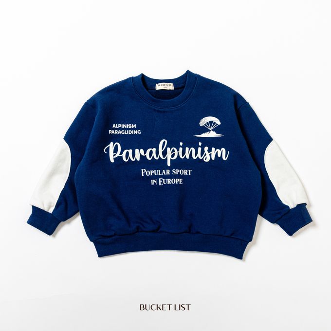 韓國 BUCKET LIST - 文字印休閒圓領長袖大學T-象牙白