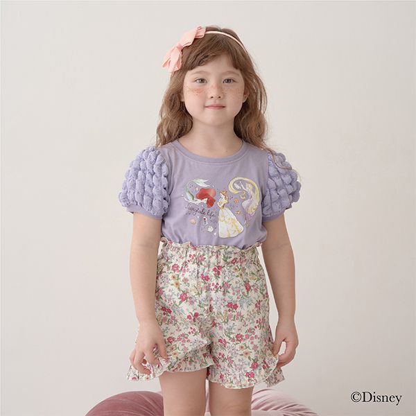 日本 Lycee mine - 迪士尼聯名 澎澎袖印花短袖上衣-人氣公主們-優雅藍