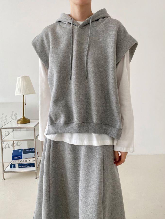 韓國女裝連線 - 休閒風連帽背心長裙套裝-黑 (FREE)