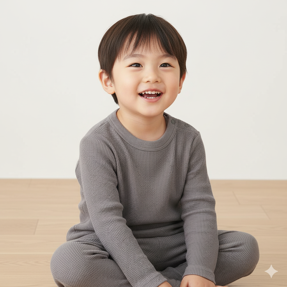 長袖經典T恤-華夫格材質-深灰色