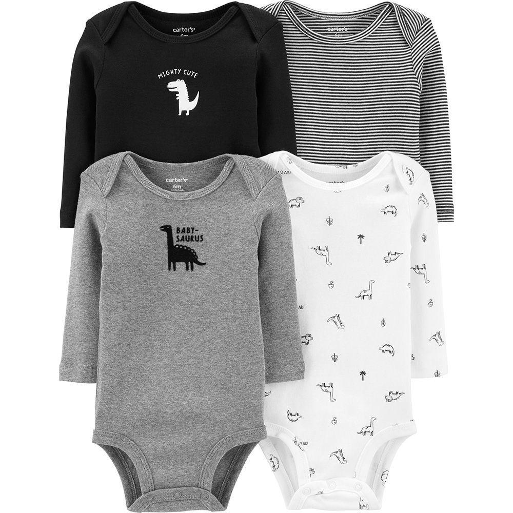 美國 Carter's - 嬰幼兒100%純棉長袖包屁衣四件組-恐龍世界