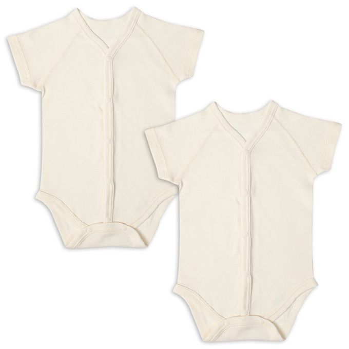 akachan honpo - 短袖有機包屁衣2件組-前開式-象牙白色