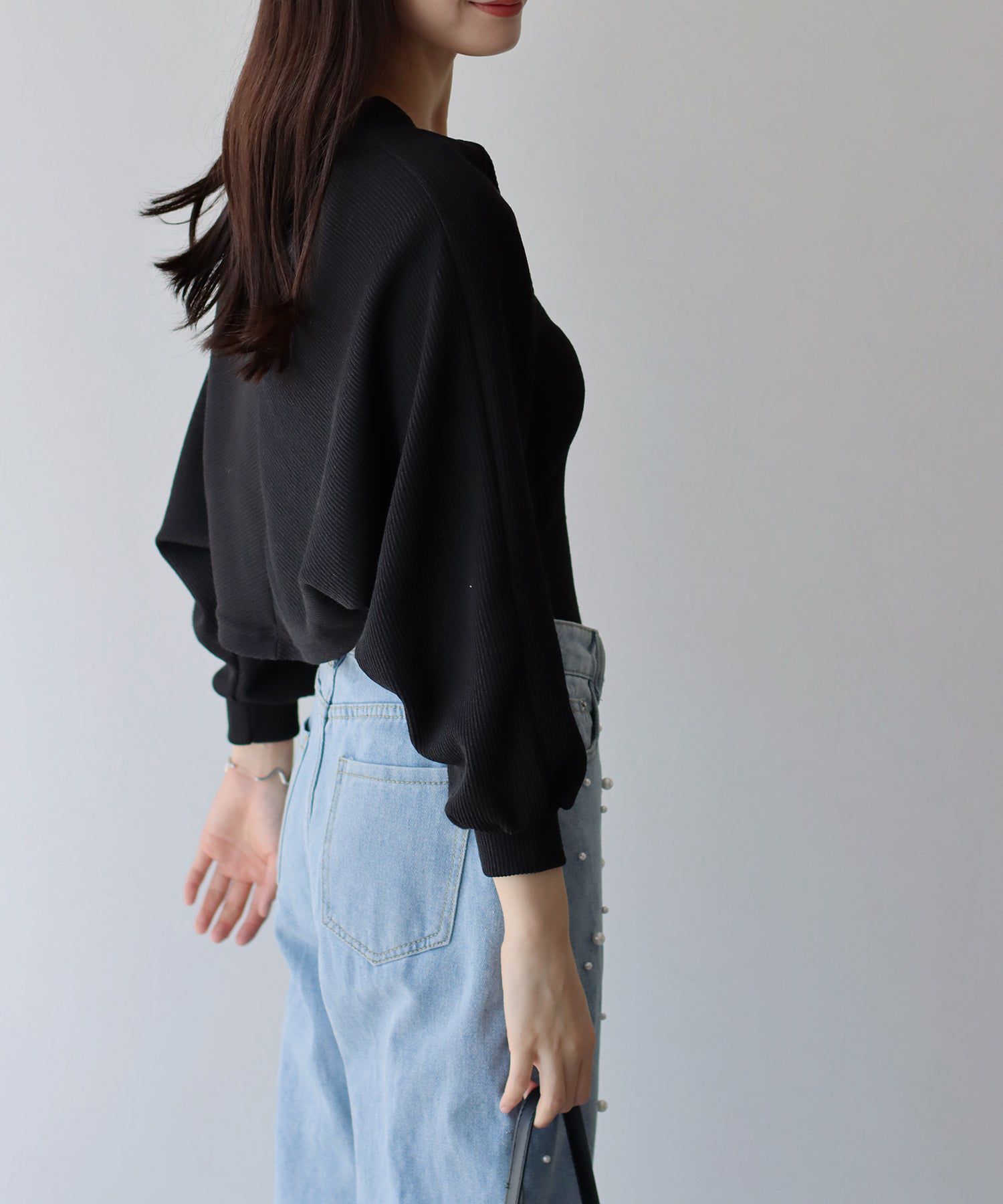 日本 BLUE EAST - 羅紋針織內搭x短版外套兩件組-黑