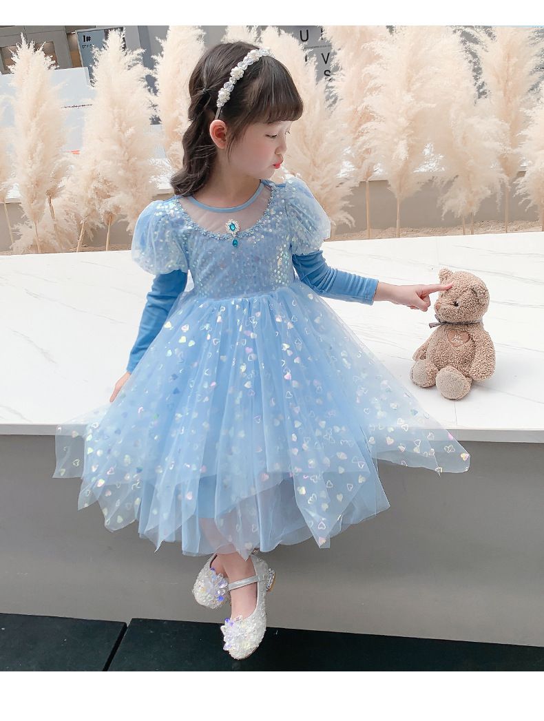 (不含披風)亮片不規則裙襬洋裝-冰雪藍