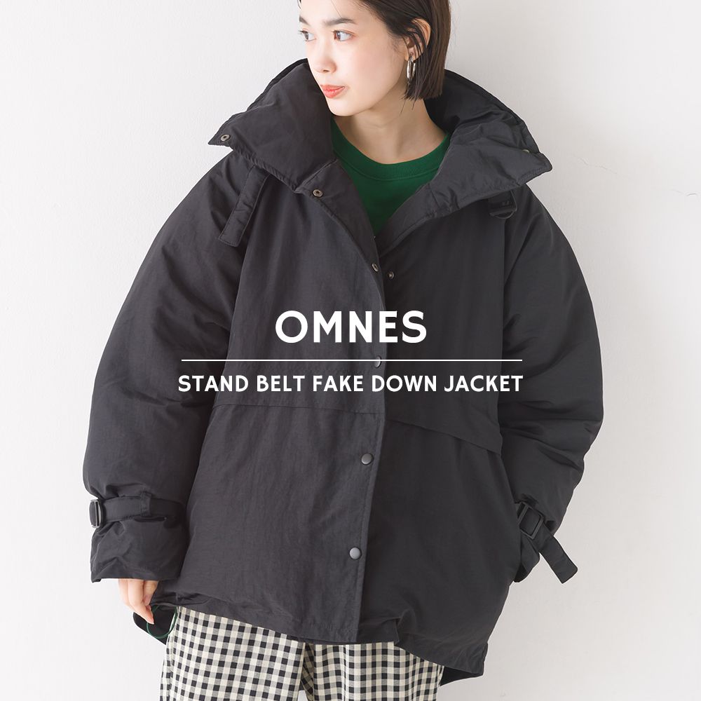 日本 OMNES - 大翻領街頭感鋪棉保暖外套-淺綠