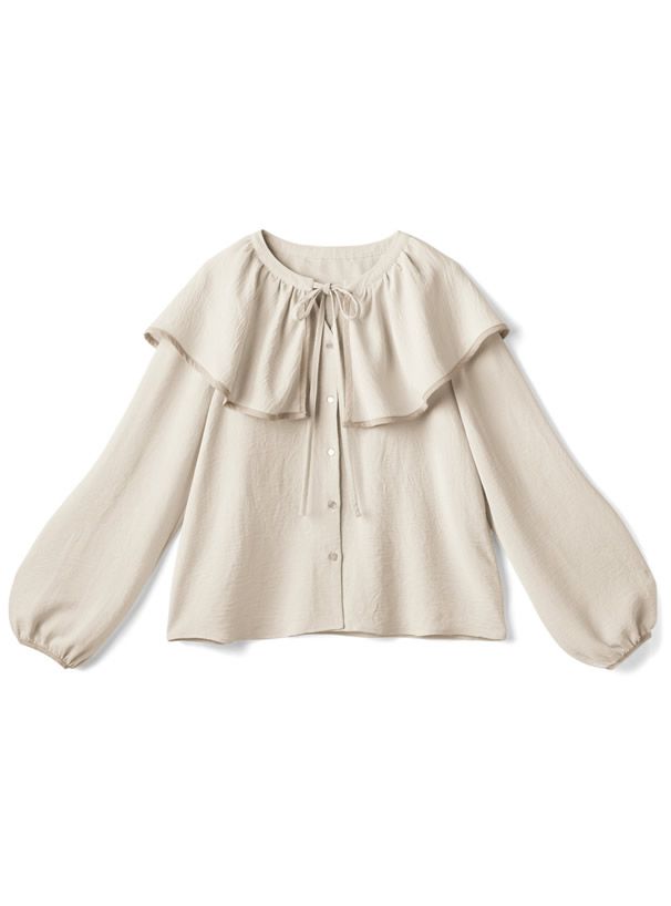 日本 GRL - 光澤質感大領片綁帶輕薄長袖襯衫-摩卡