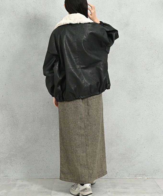 日本 ELENCARE DUE - 2way毛領質感仿皮俐落夾克外套-黑