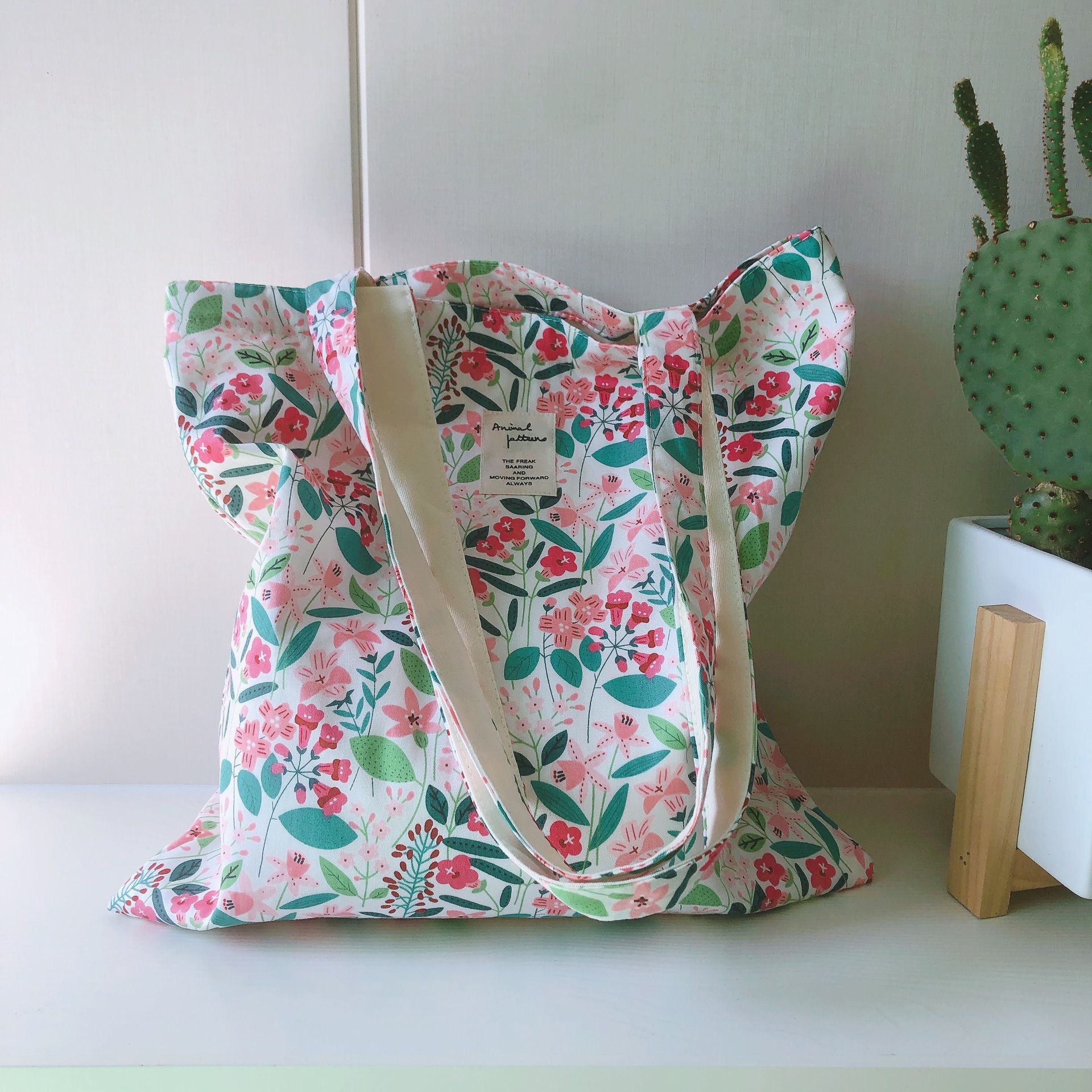 清新單肩手提帆布袋-綠底花園 (37*35cm)