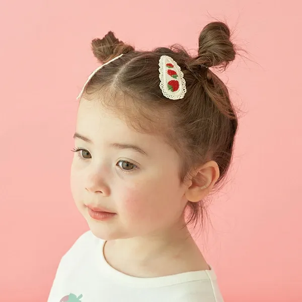 日本 Lycee mine - 水果刺繡蕾絲髮夾(同色2入組)-紅蘿蔔 (F)