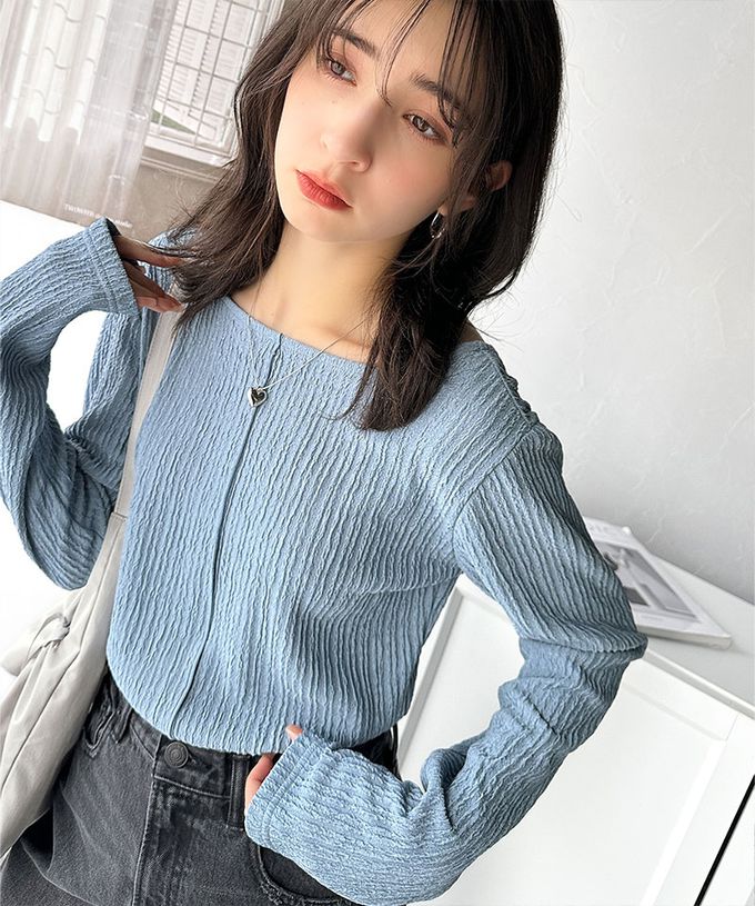 日本 Classical Elf - 前後2way微光澤紋理長袖上衣-黑