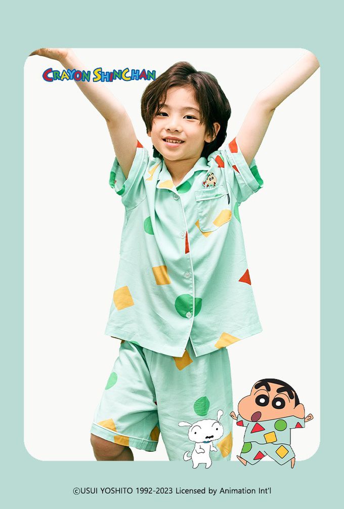 韓國童裝代購 - SPAO KIDS短袖睡衣套裝-卡通人物小新-淺綠