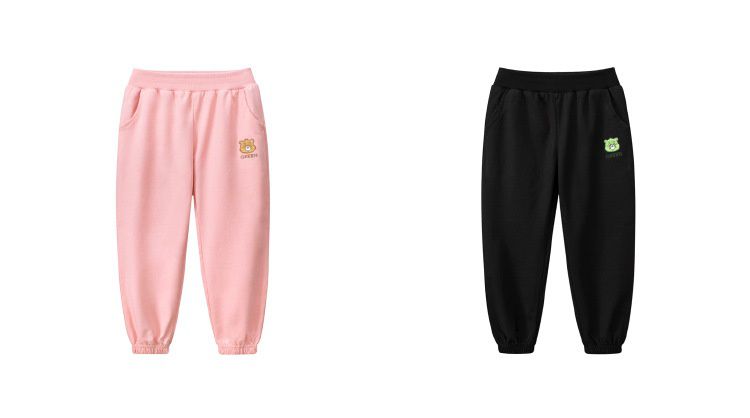 純棉腰鬆緊休閒束口長褲-熊熊-黑色