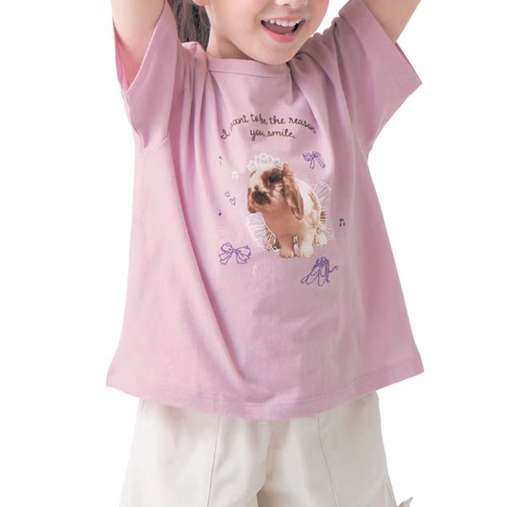 純棉薄涼動物印花短袖上衣-公主兔兔-粉紫