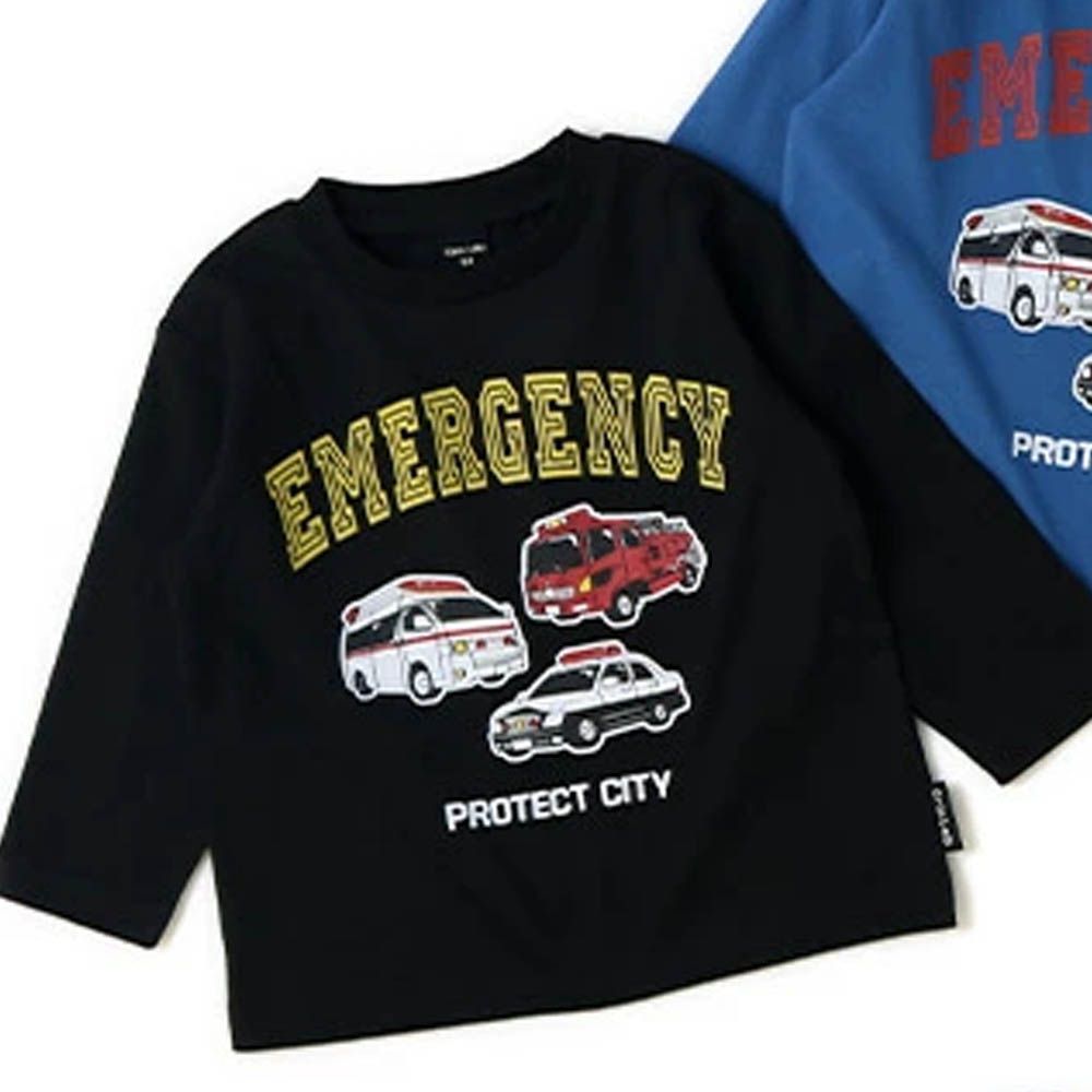 [推薦]定番印花薄長袖上衣-車車-黑