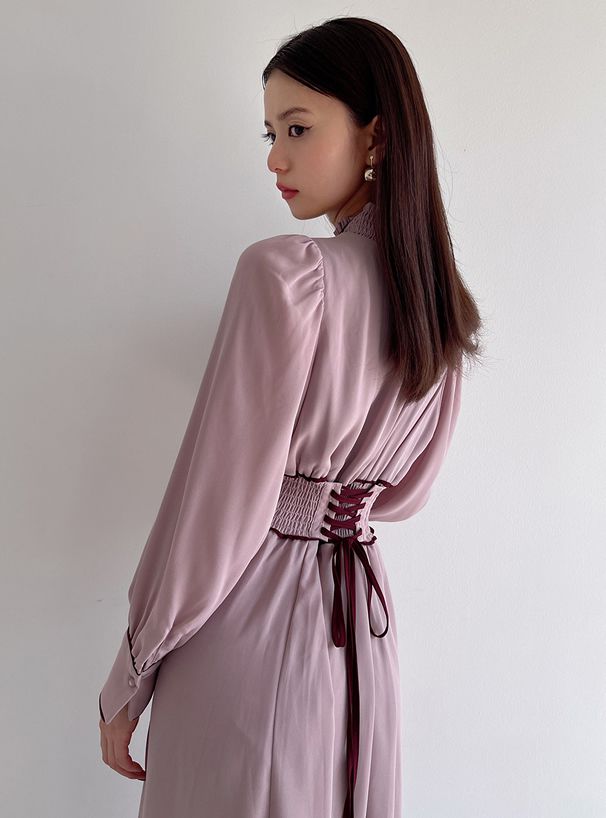 日本 GRL - 戀愛時光綁帶長袖洋裝-浪漫粉