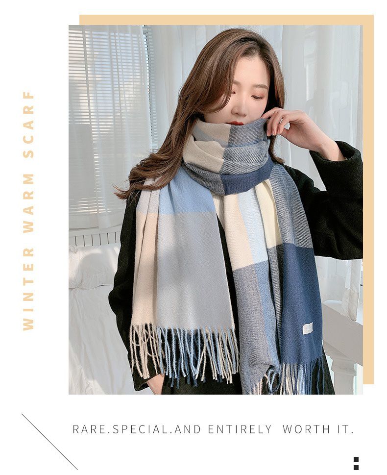 韓系仿羊絨大格子暖暖圍巾-粉+深酒紅 (200x70cm)