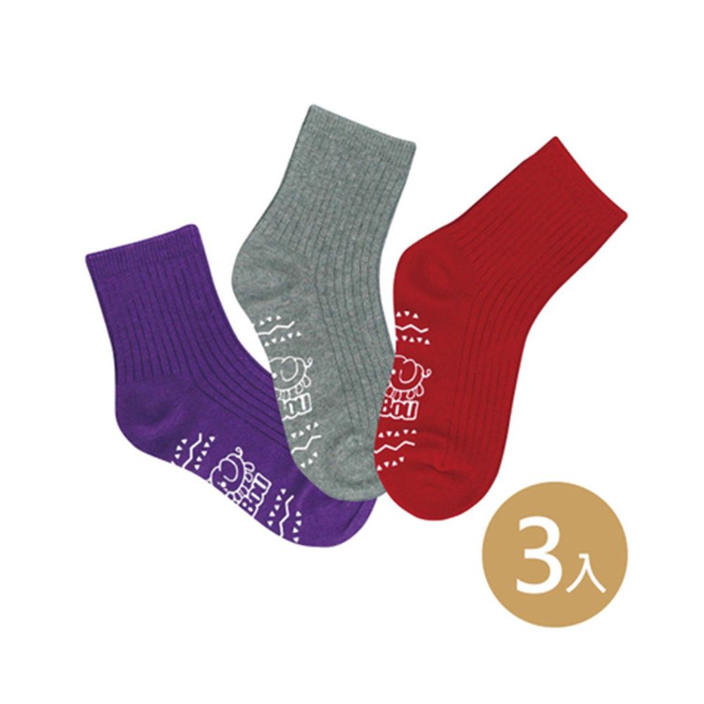 貝柔 Peilou - 貝寶萊卡義式對目柔棉止滑彩虹短襪-3色各1雙(紫/紅/灰)