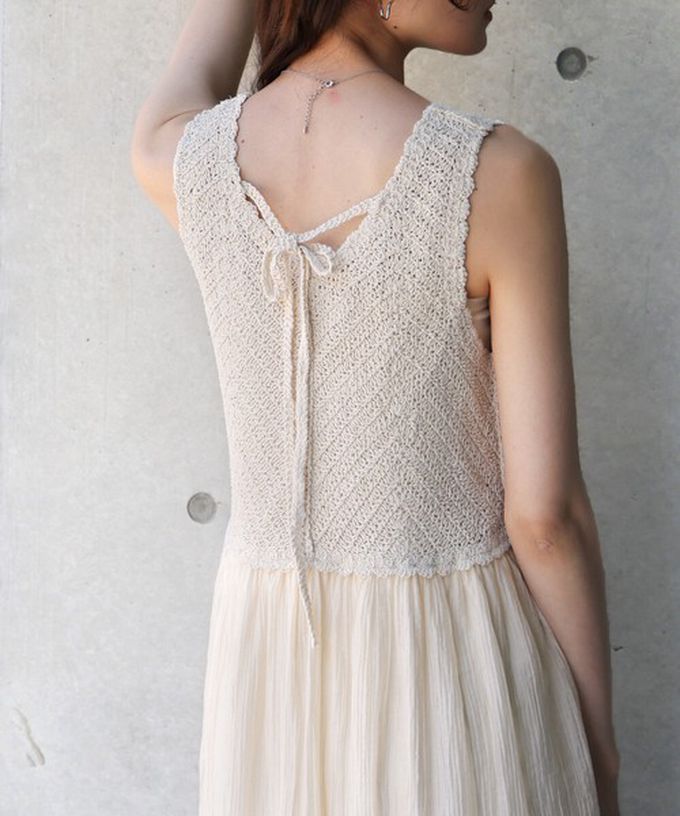 日本 Bab - 夏日氛圍鉤針縐紗背心裙-摩卡